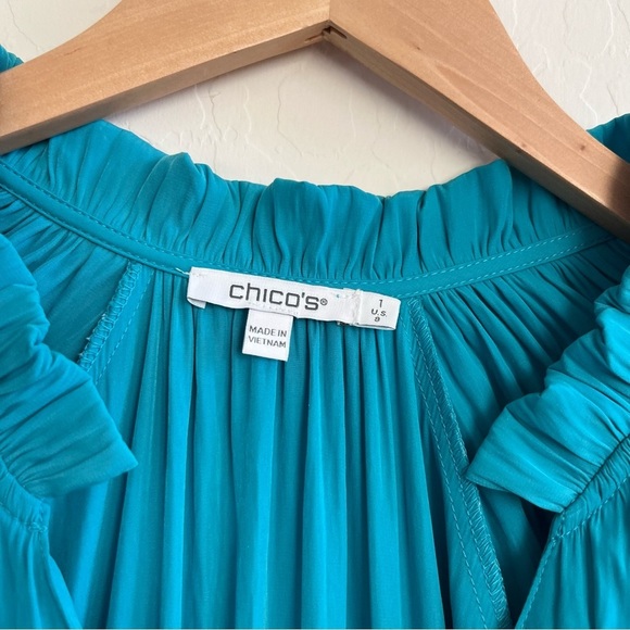 Chico’s Crochet Detail Ruffle Maxi Dress Blue - Picture 8 of 10